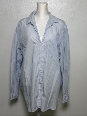 Frank & Eileen Joedy Button Up Shirt Blue Striped Women's XL *Flaws Pictured*